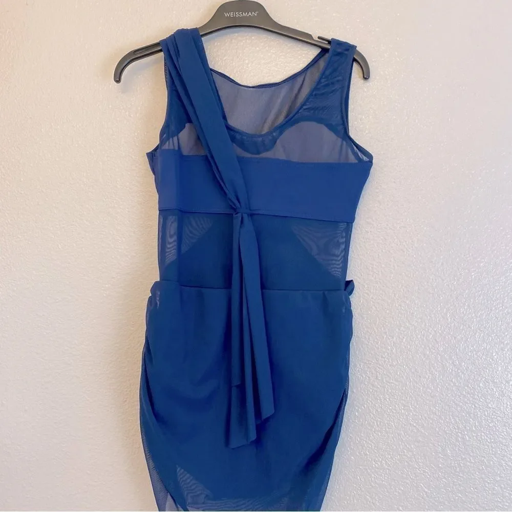 WEISSMAN Balera Dance navy blue Costume Asymmetrical Mesh Drape Dress D11450 MA